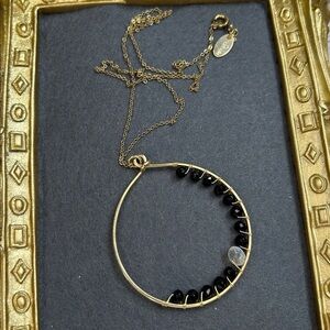 Nashelle Gold Plated and Black Crystal Pendant Necklace